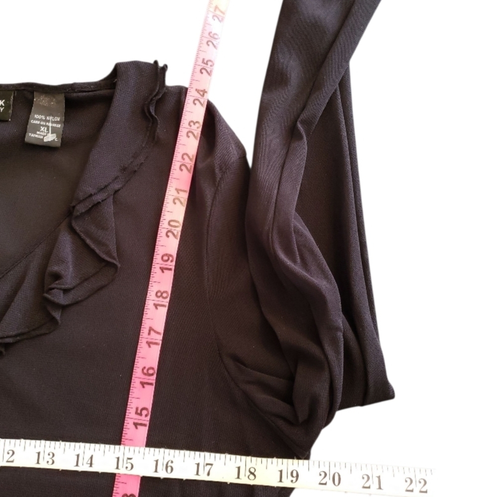 Vintage 90s New York & Company Black Ruffled Sheer Blouse - Picture 5 of 5
